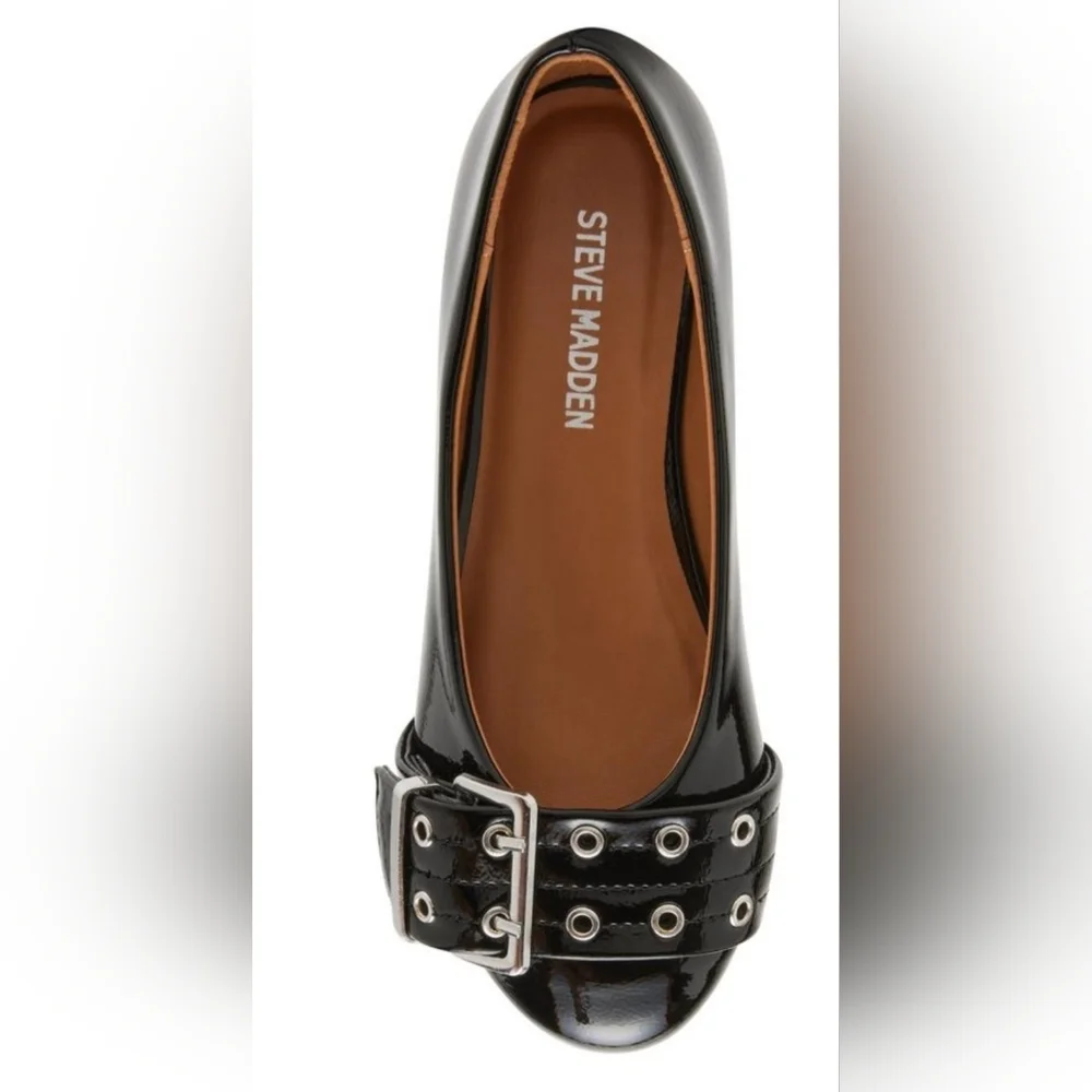 Steve Madden Girls Black Patent Buckle Flats Size 1 Youth – New